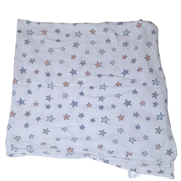 Aden + Anais Stars Orange Green Blue Muslin Swaddle Wrap Blanket 43" X 41" - Picture 1 of 4